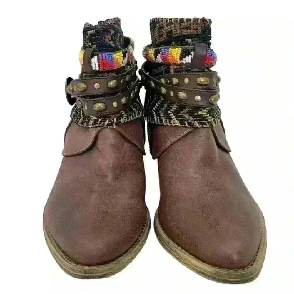 Sbicca Vintage Collection Cleodora Brown  Leather Bootie  Shoes Sz 8.5 - Picture 2 of 16